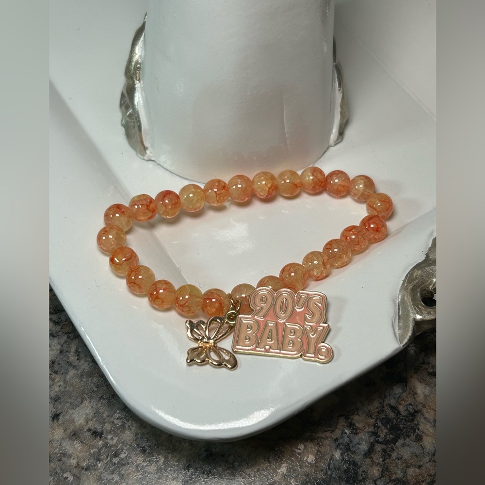 Orange Beaded Bracelet with Charm